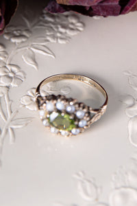Victorian Charles Lyster & Son Peridot and Pearl Ring