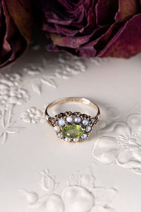Victorian Charles Lyster & Son Peridot and Pearl Ring