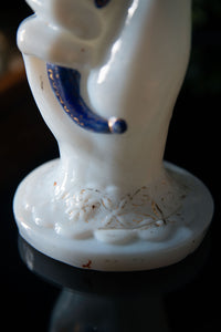 Victorian Painted Milk Glass Horn of Plenty Hand Vase