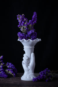 Milk Glass Cornucopia Hand Vase