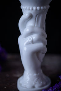 Milk Glass Cornucopia Hand Vase