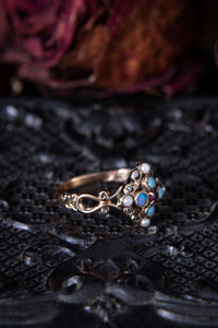 Arts and Crafts Opal, Diamond, Ruby and Pearl Cluster Ring