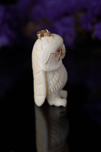 14k Carved Bone Wise Old Owl Charm