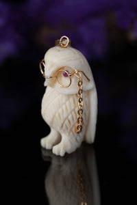 14k Carved Bone Wise Old Owl Charm