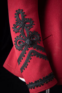1890s Crimson Red Wool Jacket with Black Soutache