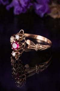 Victorian Ruby and Diamond Navette Engagement Ring