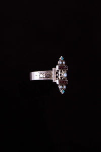 Victorian Etruscan Revival Garnet, Pearl and Persian Turquoise Ring
