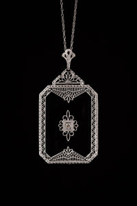 Art Deco Onyx and Diamond Filigree Necklace