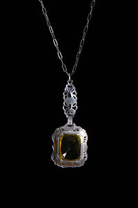 Art Deco Sterling Filigree Necklace with Citrine Czech Glass
