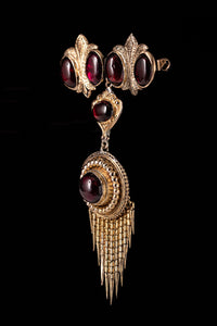 Victorian Etruscan Revival Garnet Fringe Brooch