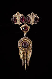 Victorian Etruscan Revival Garnet Fringe Brooch